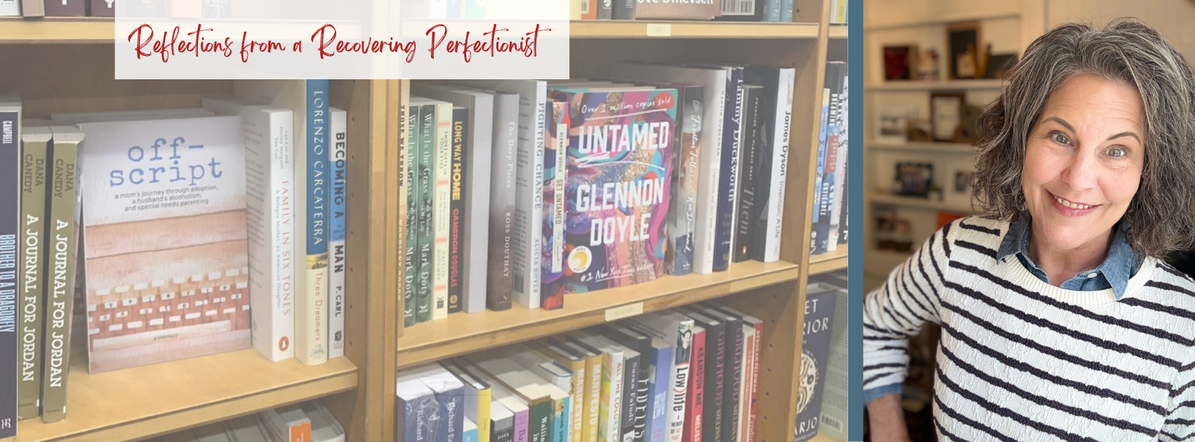 Valerie Cantella in front of a bookshelf